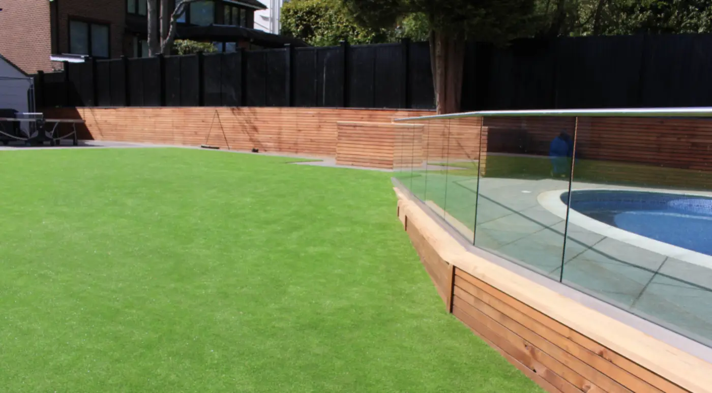 Artificial grass garden installation near Sawbridgeworth